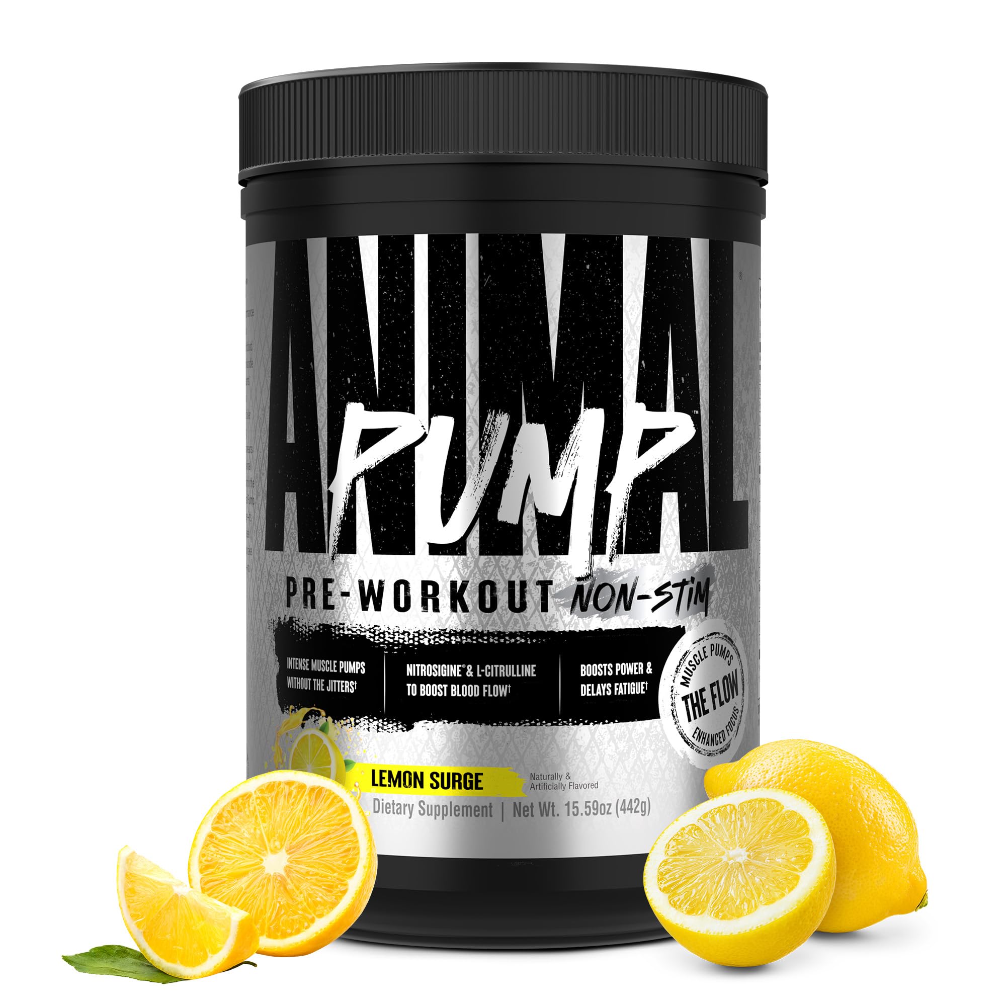 Animal Pump NS Stim-Free Pre Workout Powder for Men & Women - Caffeine-Free Preworkout for Energy, Focus and Muscle Builder, Beta Alanine, Citrulline, Nitrosigine and Nootropics, Lemon Surge, 442g