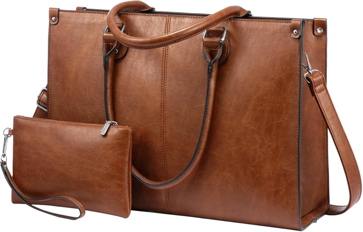 Women's 15.6-inch Waterproof Leather Travel Laptop Handbag for Work, D