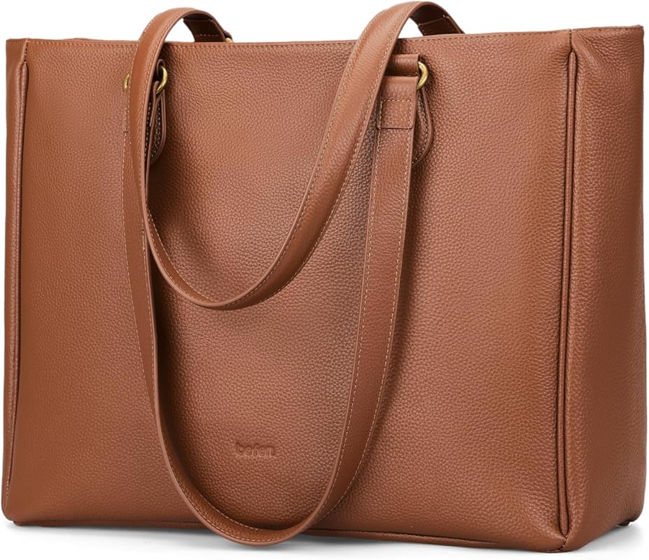 A Genuine Leather Work Tote Bag for Women, Designed with a 15.6-inch L