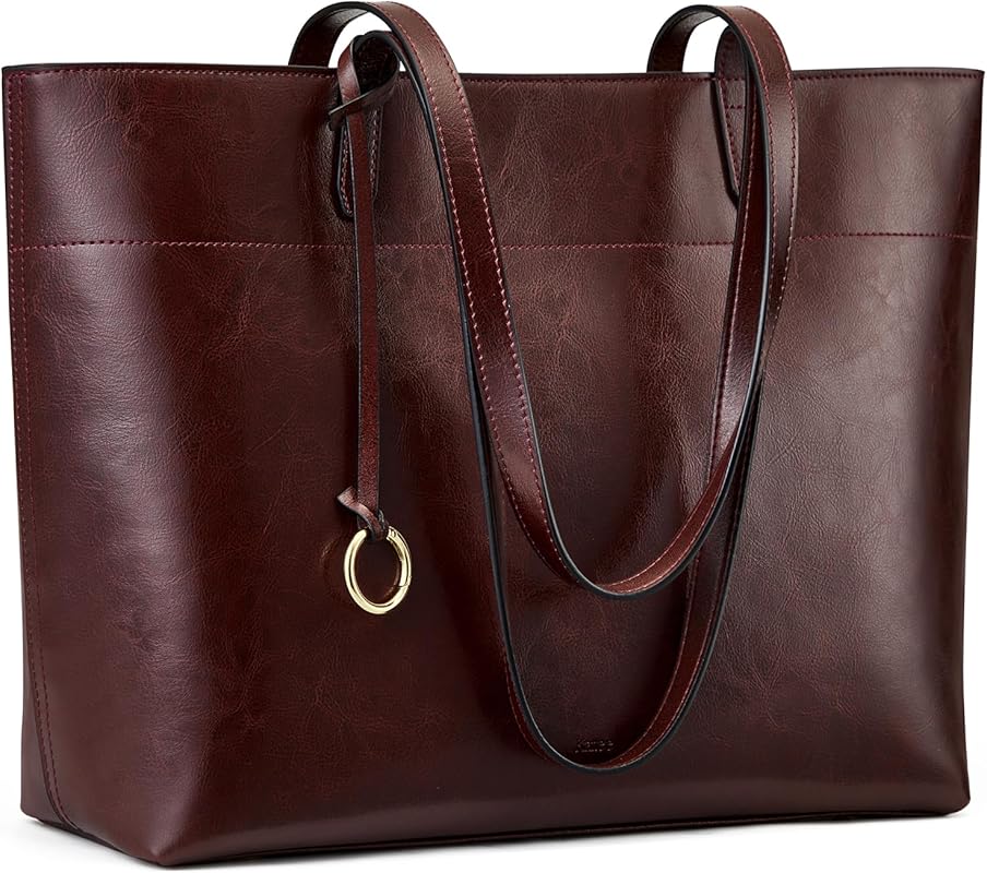 A Large Genuine Leather Work Tote Bag for Women, with Zipper Compartme